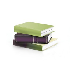 Stack of books on white background