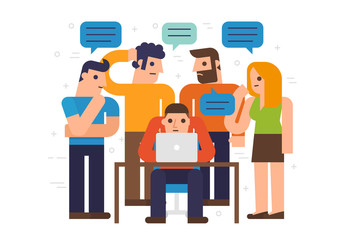 Flat design illustration business people working in an office.