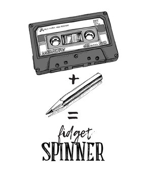 Humor poster with image of a Audio Cassette and a pencil. Vector illustration.