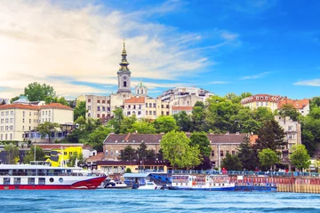 Foto op Canvas Beautiful view of the historic center of Belgrade on the banks of the Sava River, Serbia © marinadatsenko