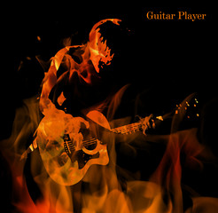 digital image with rock guitar player on black background