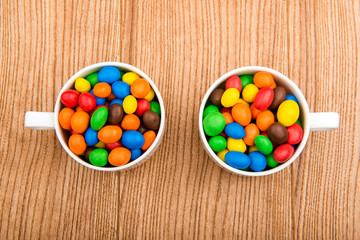Colored sweets in chocolate