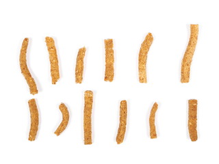 Integral snacks, grissini sticks set, collection isolated on white background