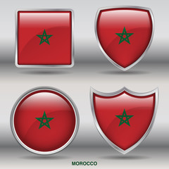 Flag of Morocco in 4 shapes collection with clipping path