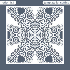 Template square greeting cards laser cut. Suitable for wedding invitations. Template greeting card for cutting plotter. Abstract round pattern. Vector illustrations.