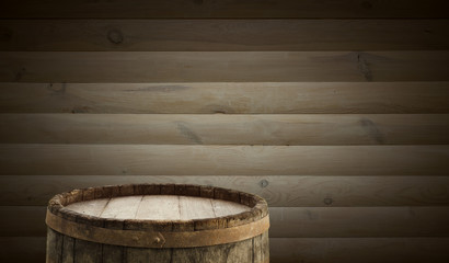 background of barrel and worn old table of wood