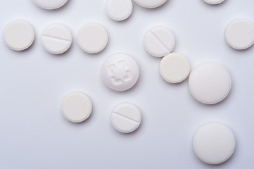 White medicine pills, top view