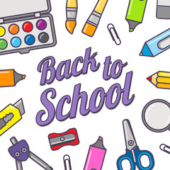 Back to school vector template. Poster concept with school stationery.