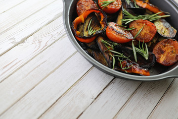 Vegetables grilled pan fried eggplant and tomatoes