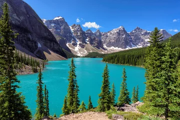 Foto auf Leinwand Schöner türkisfarbener See der Rocky Mountains, Moraine Lake, Banff National Park, Kanada. © lucky-photo