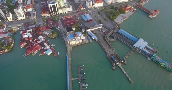Birds Eye View of Pier and Boat Jetty in George Town, Penang, Malaysia

