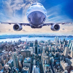 Poster airplane above new york city © frank peters