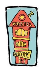 3 floors house illustration, hostel