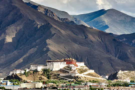 View of Potala Palace and mountains, Lhasa, Xizang, China