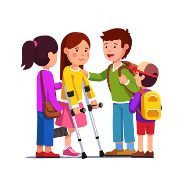 students helping girl with crutches clip art preview