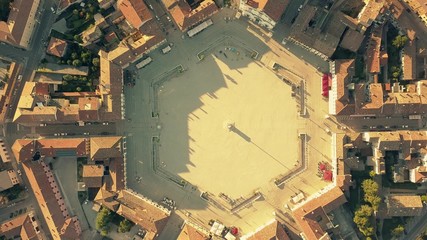 Aerial top down view of the hexagonal square in the center of Palmanova, Italy