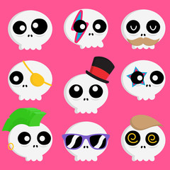 Funny Skulls With Different Expressions In White Background