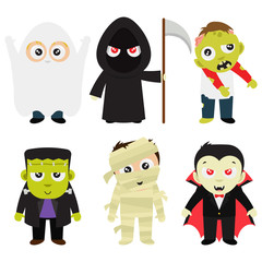 Halloween Trick Or Treat Costumes In White Background