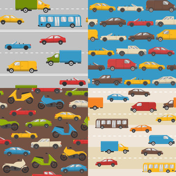 Set of seamless patterns with colorful cars
