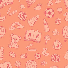 Seamless pattern with cute baby toys.