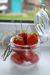 Strawberries in a glass jar