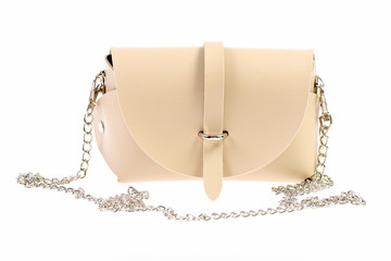 Elegant beige handbag with silver chain