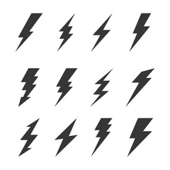 Thunder and Bolt Lighting Flash Icons Set. Vector - obrazy, fototapety, plakaty