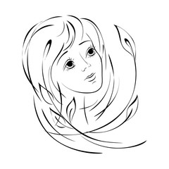 female portrait 2. portrait of a beautiful young woman in black lines on a white background