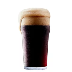 Foto op Canvas Mug of frosty dark beer with foam isolated on a white background © Vasyl Onyskiv
