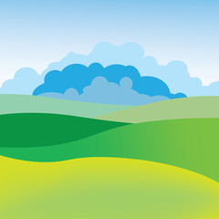 Simple Summer landscape. Image of meadow, the sky and clouds. Background for greeting cards, posters, flyers.