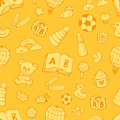 Seamless pattern with cute baby toys.