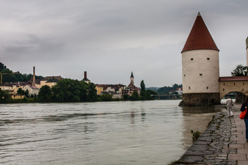 Inn River in the city of Passau, Germany