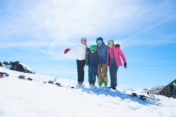 Family on skiing holiday, Hintertux, Tirol, Austria