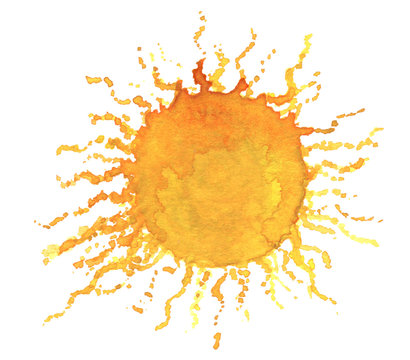 Orange sun in watercolor