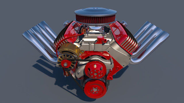 Hot rod engine. 3D render