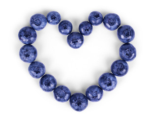 Fresh picked blueberries In the form of heart