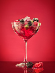Fresh raspberry coctail on the restaurant table