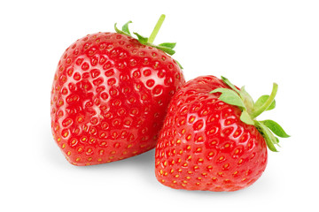 Strawberries with leaves. Isolated on a white background.