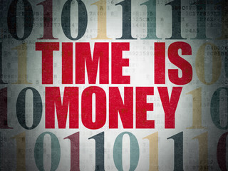Finance concept: Time is Money on Digital Data Paper background