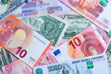 Бумажные деньги различных стран,крупным планом