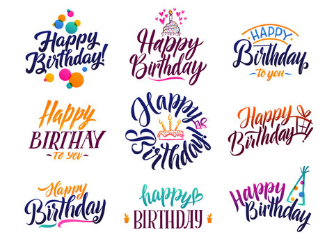 Happy birthday elegant brush script text. Vector type with hand drawn letters