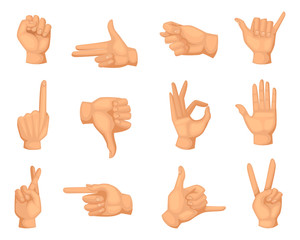 Different hands gestures. Vector pictures in cartoon style