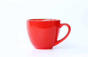 Red coffee cup on White background.