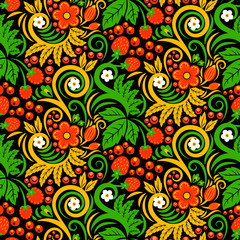Fototapeta premium Seamless pattern of khokhloma style. Pictures of traditional russian culture