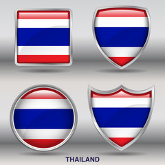 Flag of Thailand in 4 shapes collection with clipping path