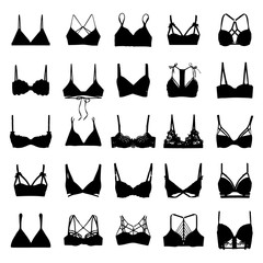 Bra. Woman clothes. Vector silhouettes isolated on white - obrazy, fototapety, plakaty