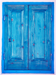 Blue painted wooden window shutters