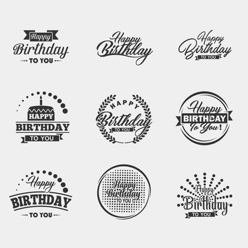 Happy Birthday typography set. Vector Illustration