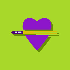 flat vector icon design collection bullet wounded the heart in sticker style