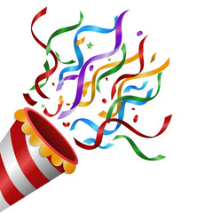 Exploding Popper with colorful confetti isolated, Suitable for birthday party, anniversary party, and other celebrations. Vector Illustration